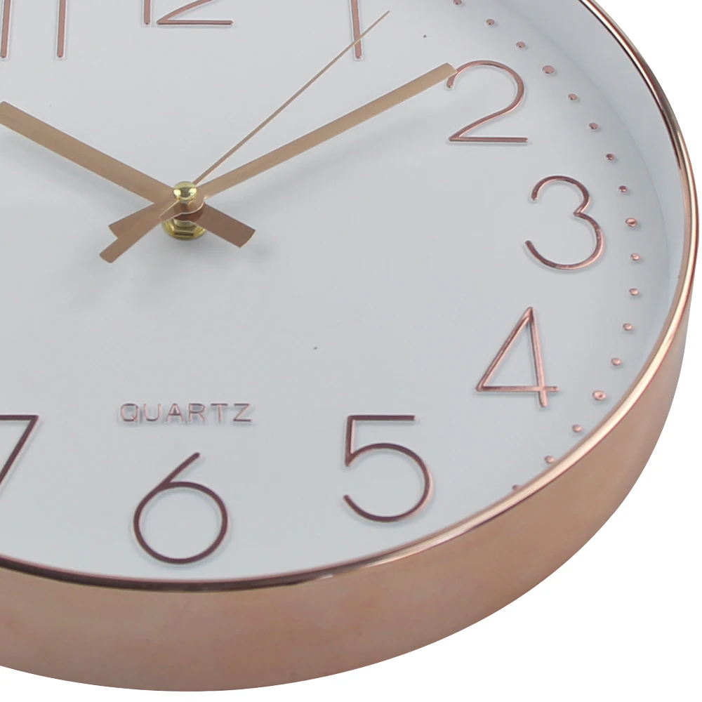 Rose Gold 3D Plastic Wall Clock for Home Living Room Decoration