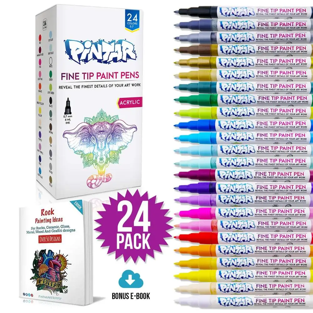 Paint Pens for Rock Painting, Ceramic, Porcelain, Glass, Wood, Fabric, Canvas. Set of 12 Acrylic Paint Markers Medium Tip