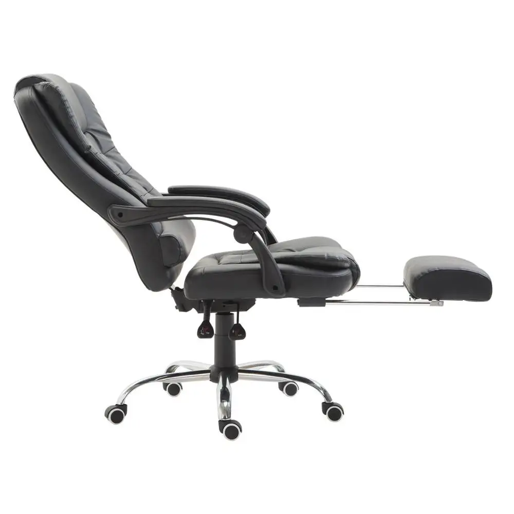 China Reclining PU Leather Executive Home Office Chair with Footrest Black