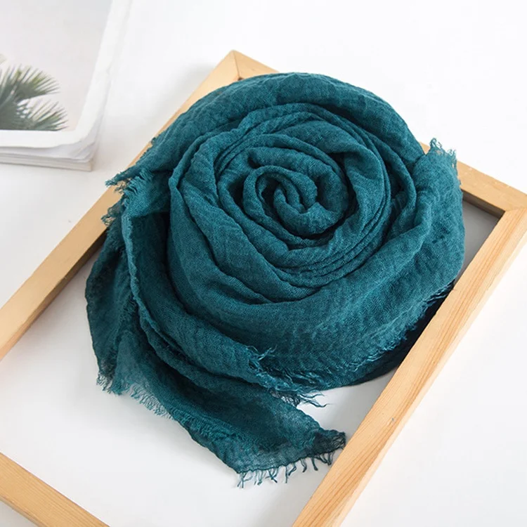 Wholesale Fashion Muslim Women Wrinkle Hijab Plain Linen Pleated Scarf Cotton Crinkle Hijab