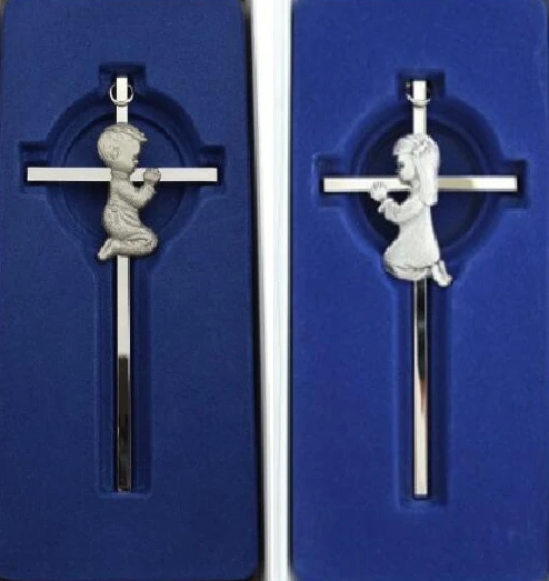 Silver Boy wall Cross Infant Blessing Baby Decor Boy and Girl Cross  Pendant Religious Souvenirs Metal Cross with Keyring