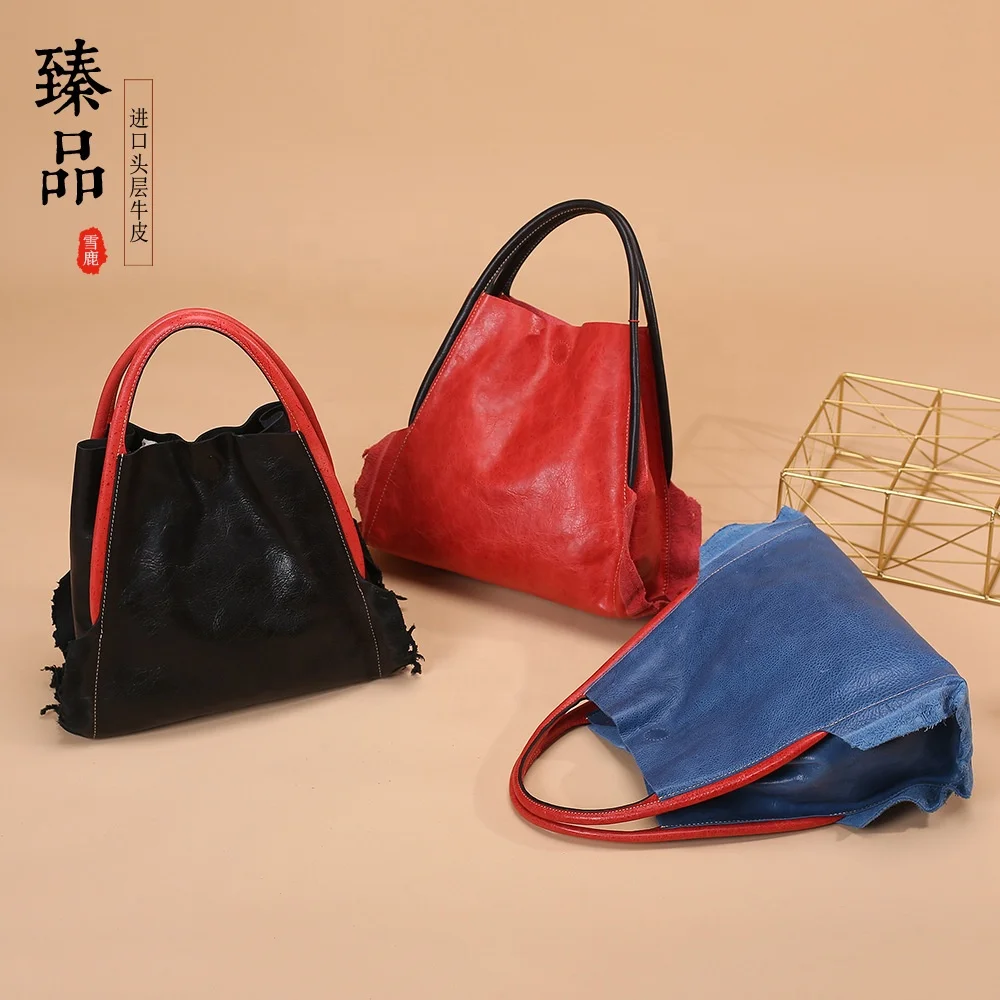 New Design European And American Style Dumpling Ruffles Lining Genuine Leather Women Handbag Handles Bag Manufacturer
