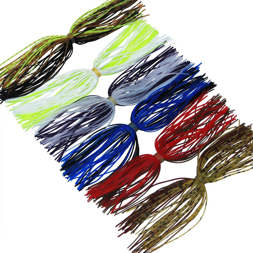 10pcs/Bag Fishing Rubber Jig Skirts 50 Strands Silicone Skirts Soft Lure Wire Fishing Tackle Fish Accessory