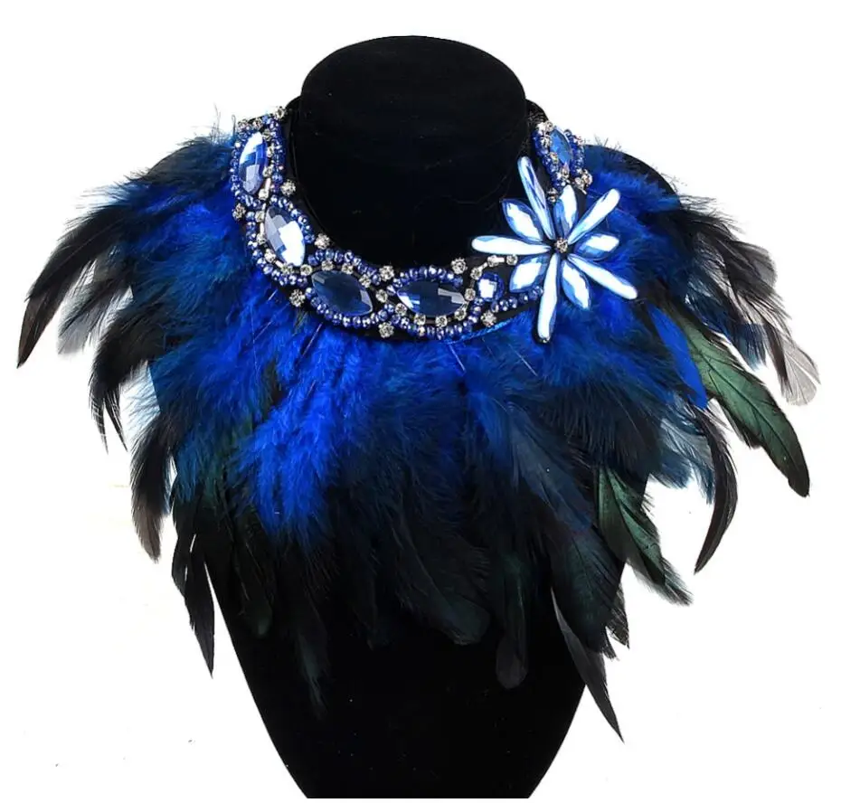 WIIPU Fashion Feather Ribbon Rhinestone Flower Pendant Necklace Women Crystal Choker Statement Necklace