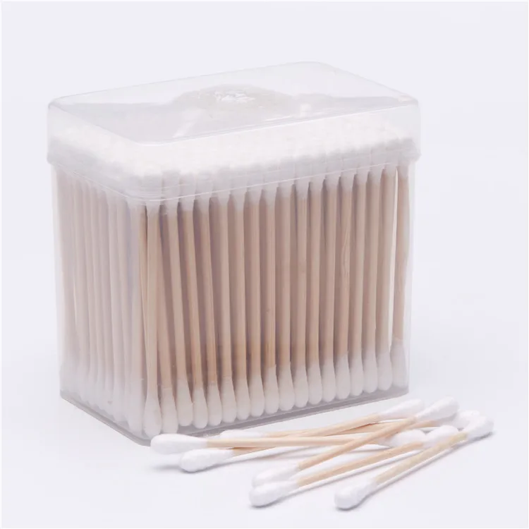 200pcs High Quality Double-ended Round Head Wooden Bamboo Stick Cotton Buds Care Baby Swabs Sticks in Ear and Make up Tools