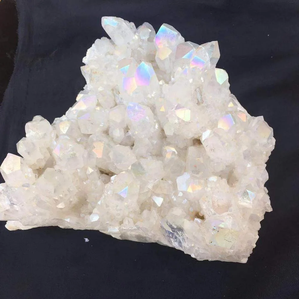 High quality Colourful White Angel Aura Quartz Point Electroplated Crystal Cluster For Decoration