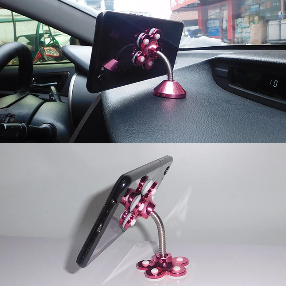 Sucker Stand for Cell Phone 360 degree Rotatable Metal Flower Magic Suction Cup Mobile Phone Holder Car Bracket