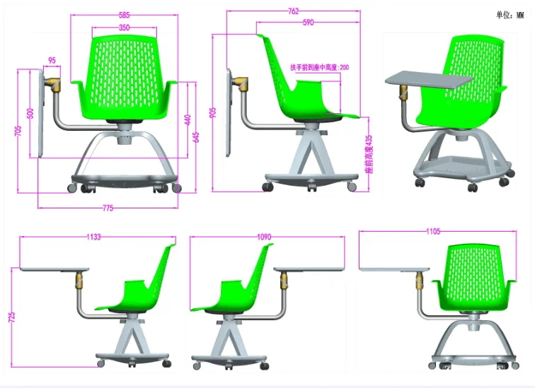 New arrival University PP School Chairs with writing pad