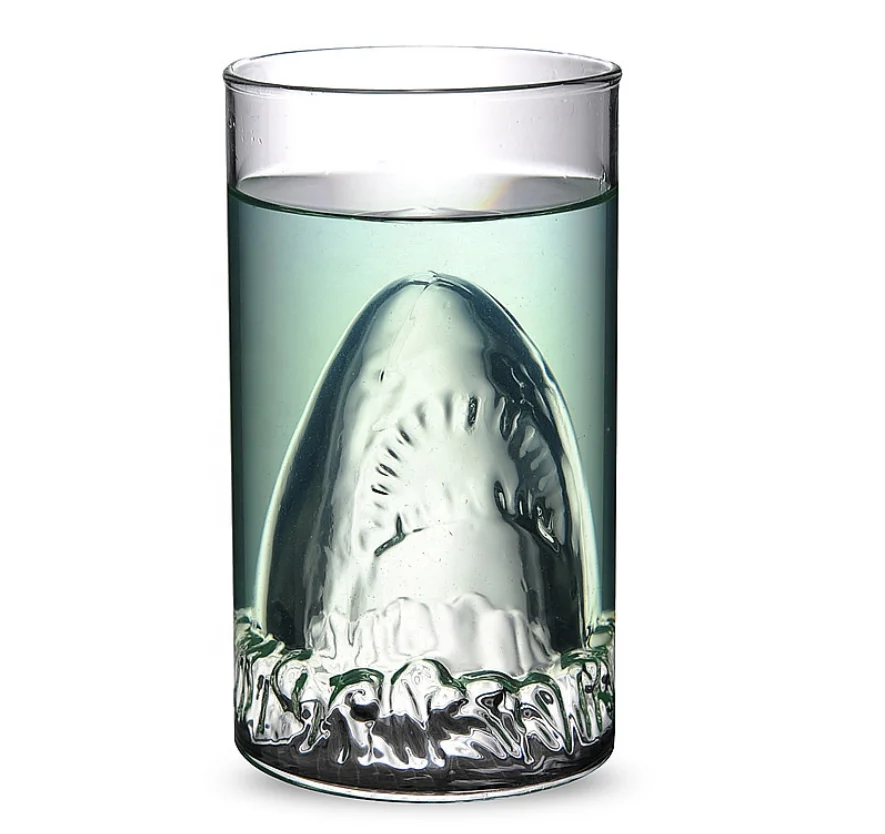 Handmade Double Wall Beer Glass Mug Shark Shape Glass Wine Cup