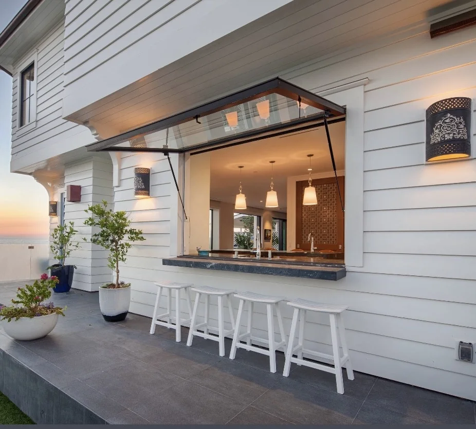 
custom made black awning window for bar solution 