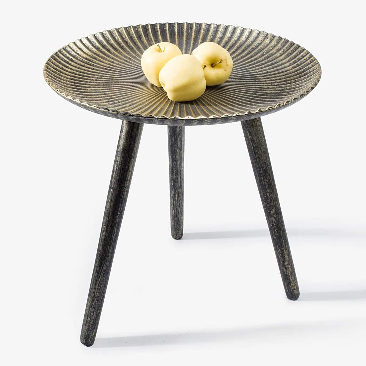 Farmhouse Round Dining Table with Sleek Slanted Metal Legs and Grey Wood Table Top Veneer