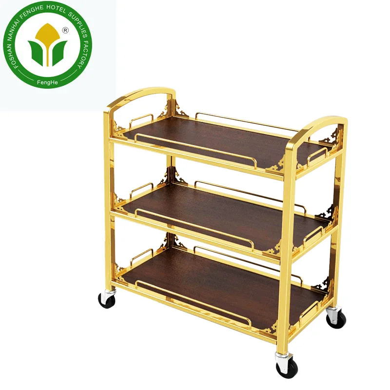 Manufacturer supply hotel 3 tier trolley wine trolley wooden wine cart
