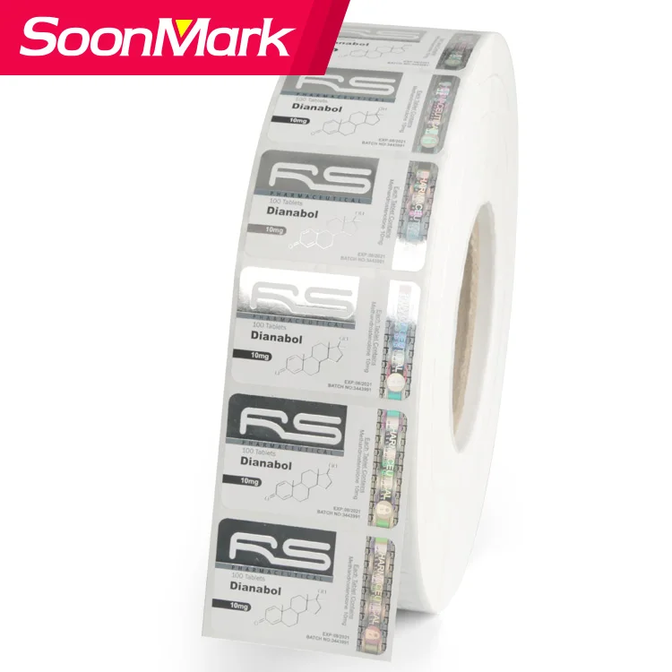 Custom Hot Stamping 2d/3d  Long Hologram Laser Sticker Label Holo Graphic Security 10ml Vial Bottle Labels for Anabolic