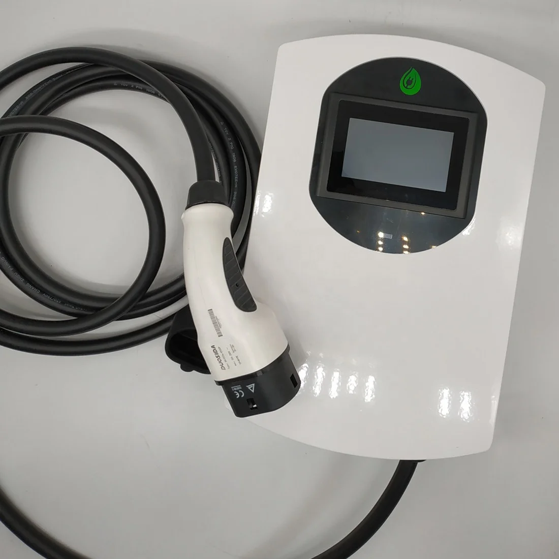 
22KW 400V 32A wall box charging pile with tethered 5m cables,type 2 plug,touching screen and type B RCD for EV,OEM 