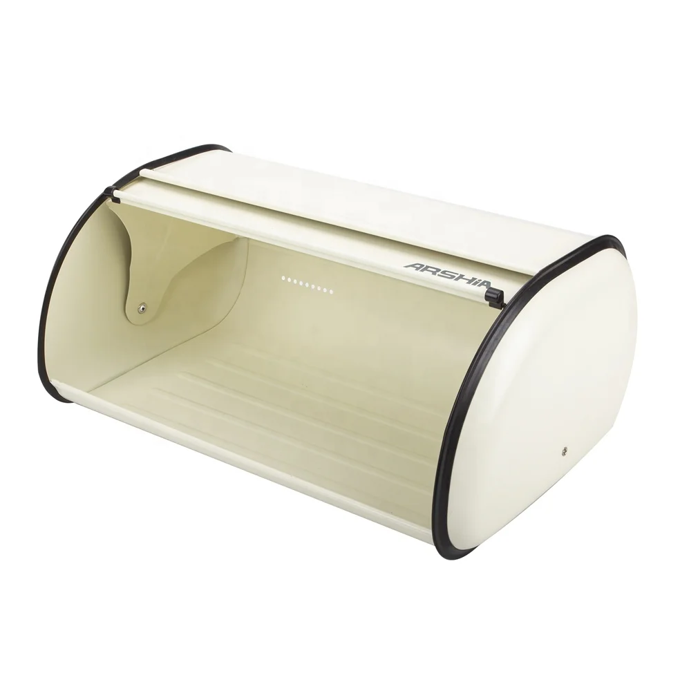 Light Grey Bread Bin Box Stay Fresh Bread Keeper Roll Top Drop Front Loaf Buns