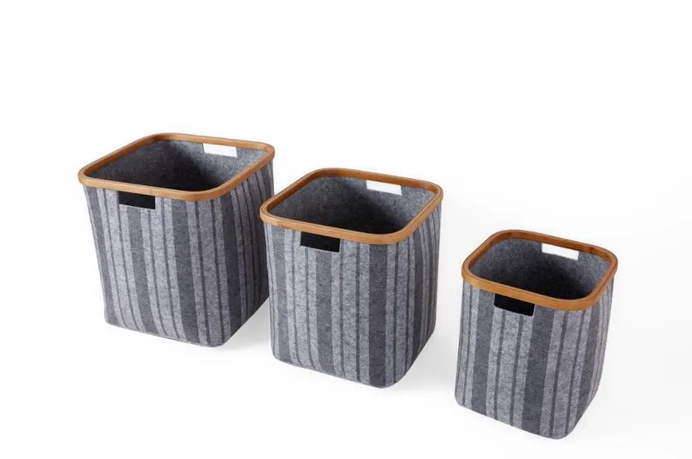 Wholesale handmade felt fire christmas bamboo laundry clothes decoration storage basket