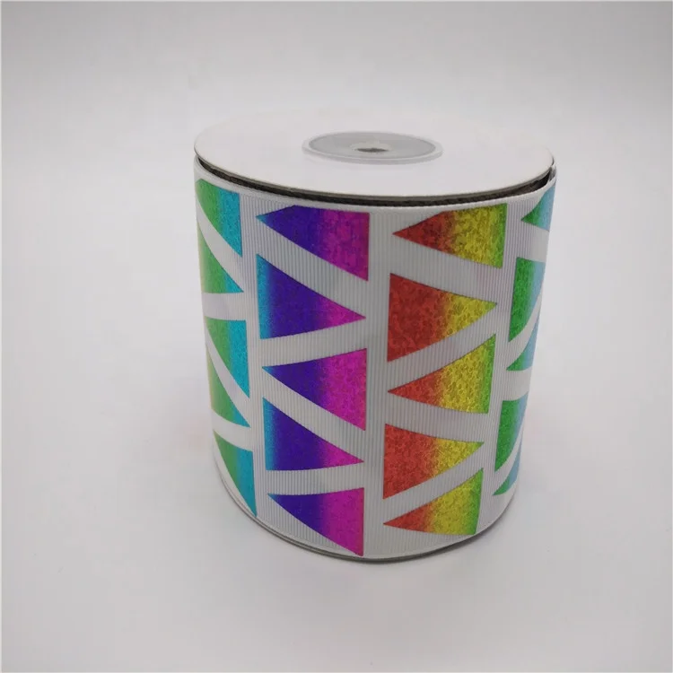 75 мм 3 дюймов ширина фольга лазерной треугольники голографическая Grosgrain ленты для Черлидинг Луки