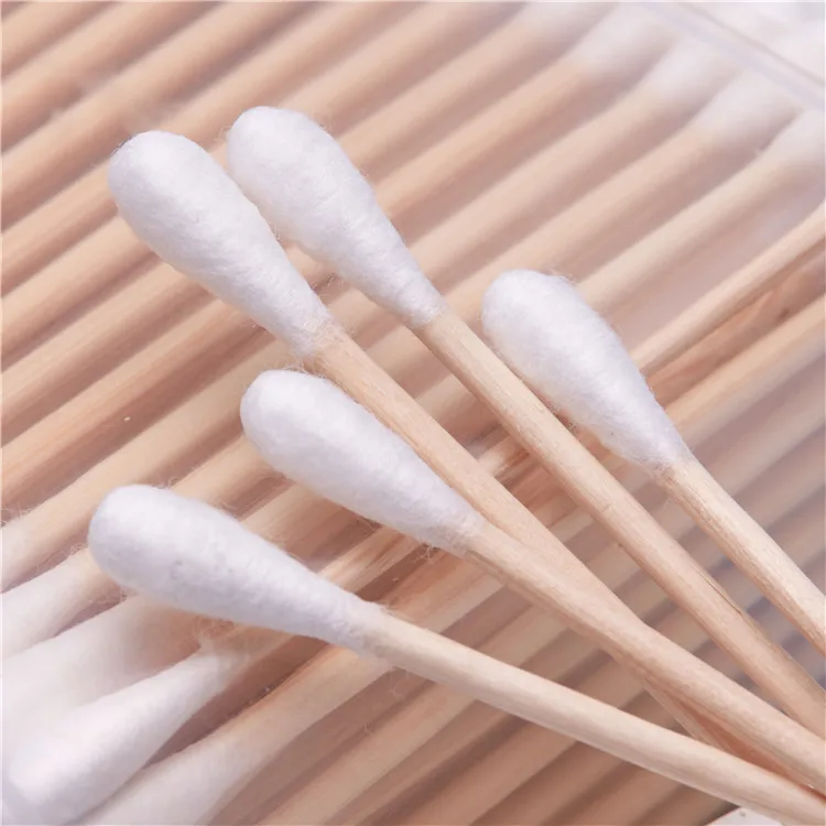 200pcs High Quality Double-ended Round Head Wooden Bamboo Stick Cotton Buds Care Baby Swabs Sticks in Ear and Make up Tools