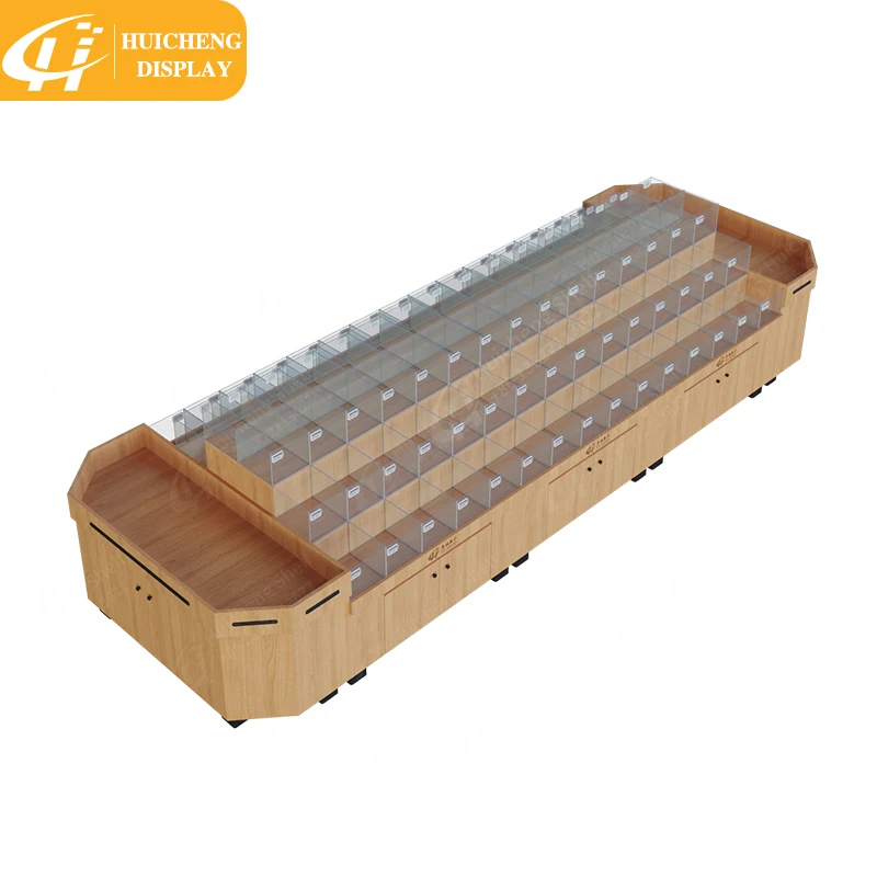 Customized Supermarket rack dried fruit cabinet snack acrylic display shelf with acrylic boxes candy shelf display