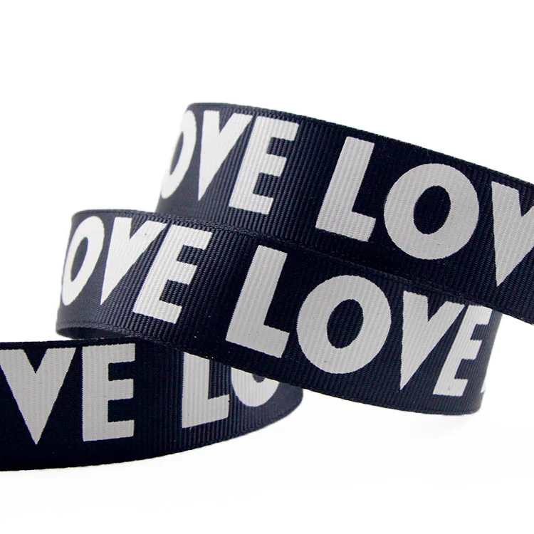 Оптовая продажа черная лента grosgrain см 2,5, пользовательские Большие буквы Печатный логотип grosgrain лента