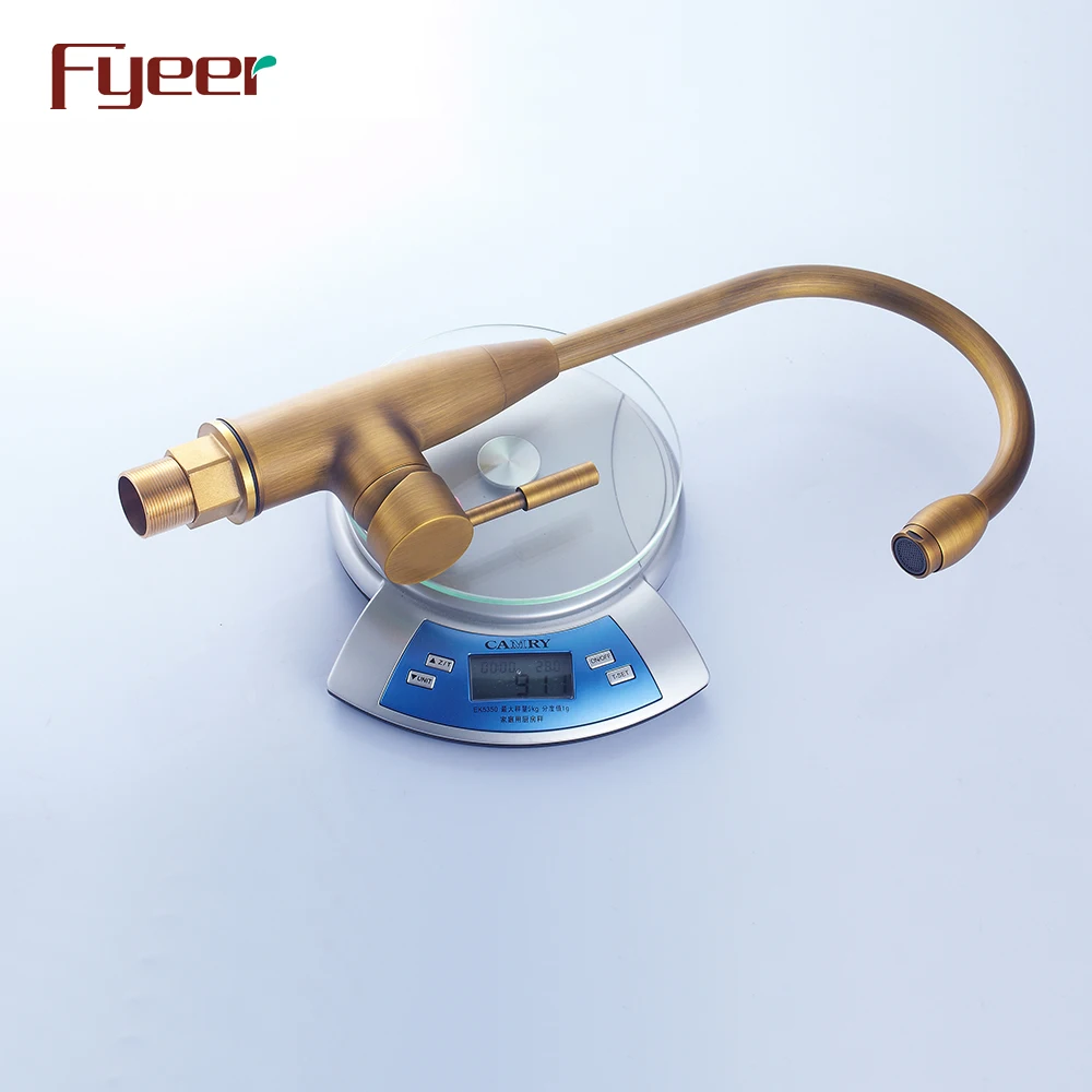 Fyeer Brass Body Ceramic Core Valve High Arc Antique Brass Kitchen Sink Faucet