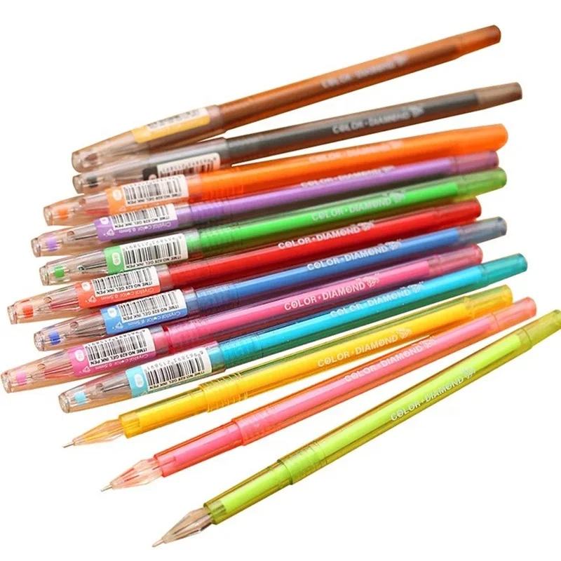 Unique Rainbow color  Gel Ink Pen Packs Set Promotional 24 pcs diamond gel pen for school
