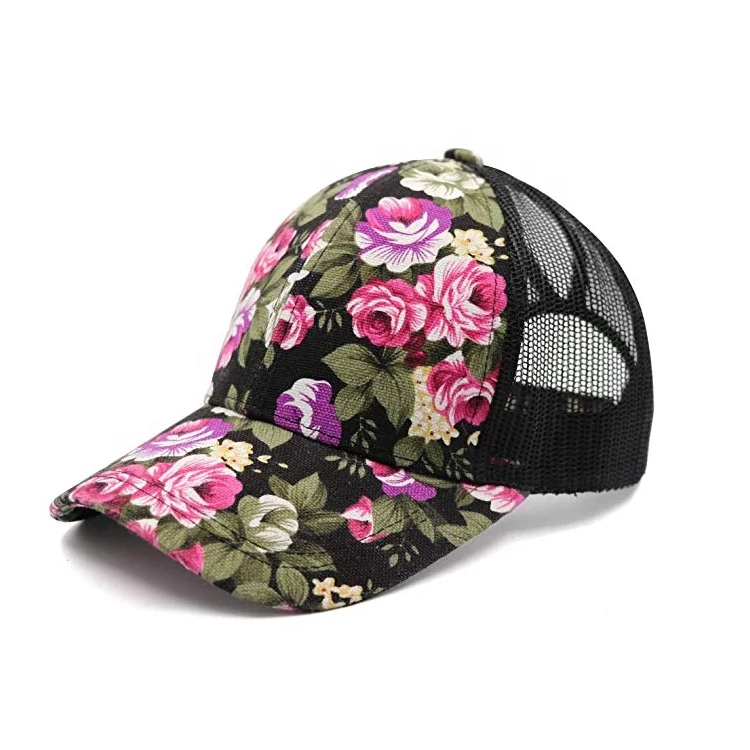 
Custom Printing Logo Pattern Women Ponytail Caps Wide Brim Hat With Ponytail Hole 