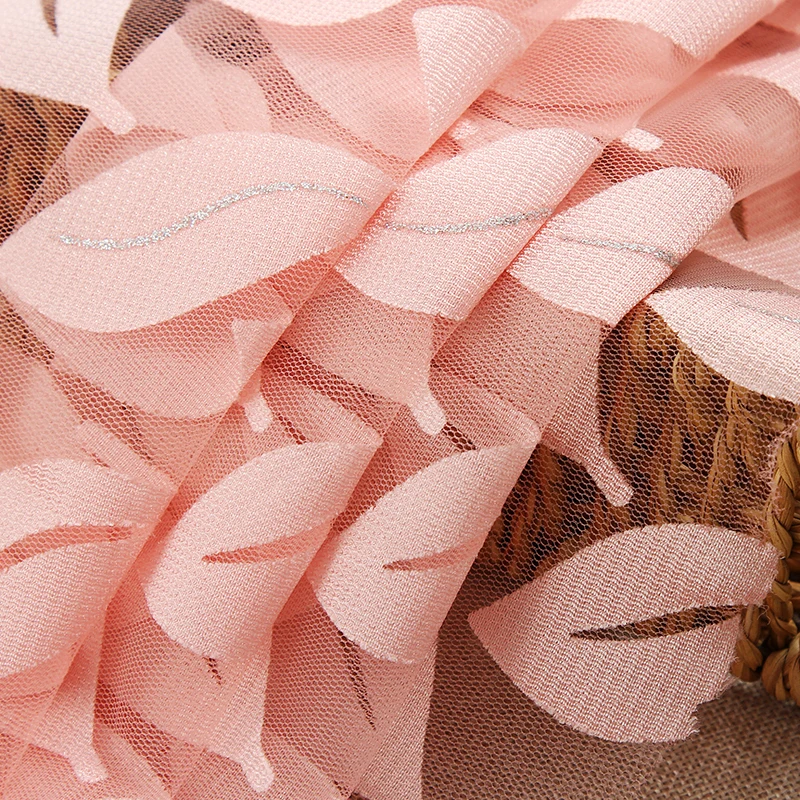 Chinese textile wholesale hot romantic pink leaf Swiss clothing burnt fabric