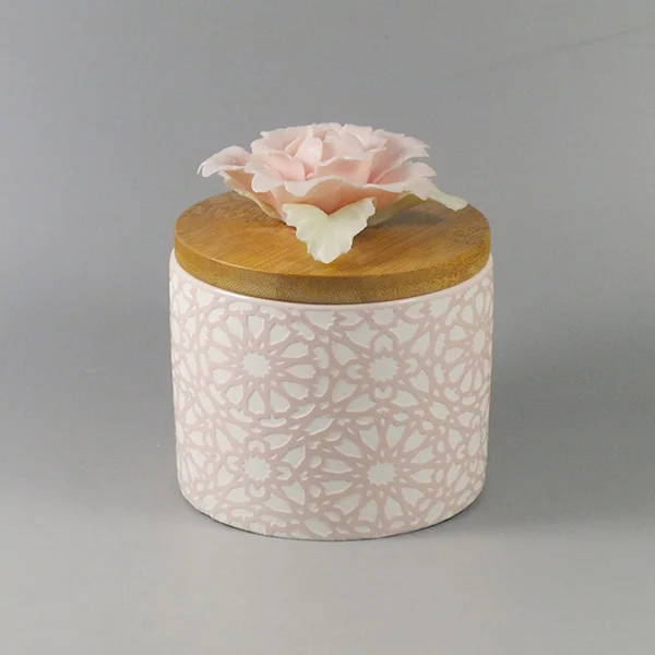 Luxury Home Decor Customized Logo Empty Colors Storage Custom Ceramic Candle Jar with Wooden Lids