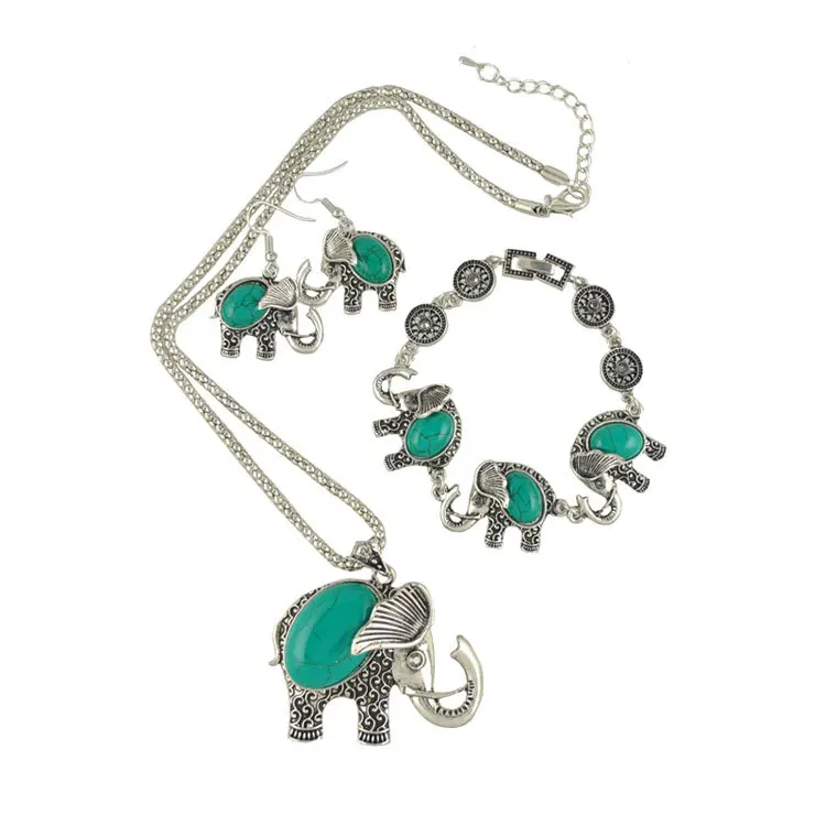 Thailand handcrafted elephant necklace bracelet earrings  jewelry set wholesale