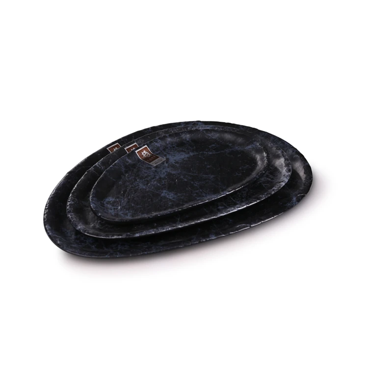 Special Marble Style Plastic Plate Melamine Long Oval Shape Sushi Serving Boat Plates