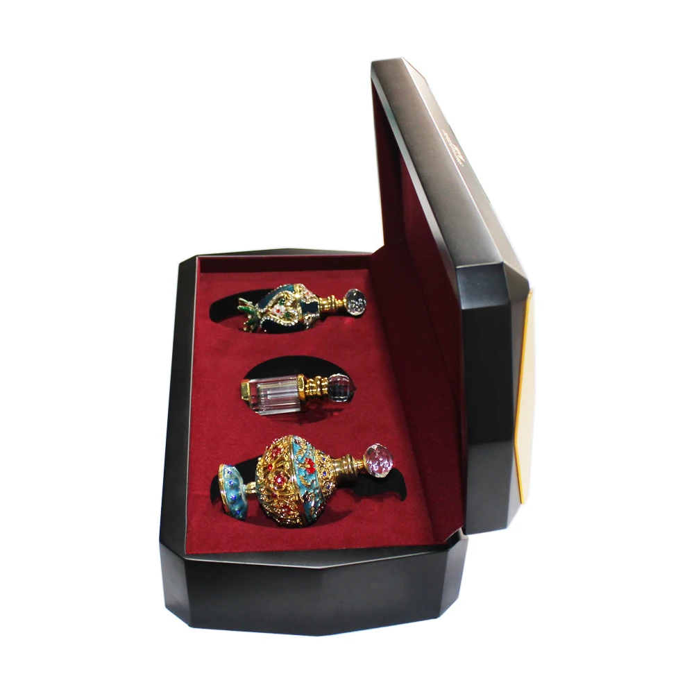 
New Design Special Custom Luxury 3 Slots Storage Black Wooden Perfume Box 