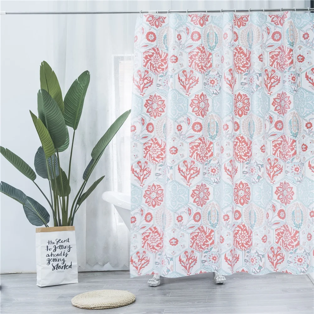 PEVA custom printing flower design vinyl shower curtain