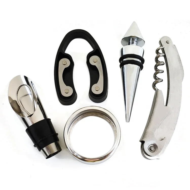 5 pieces accessory kit stainless steel wine tool set with gift box