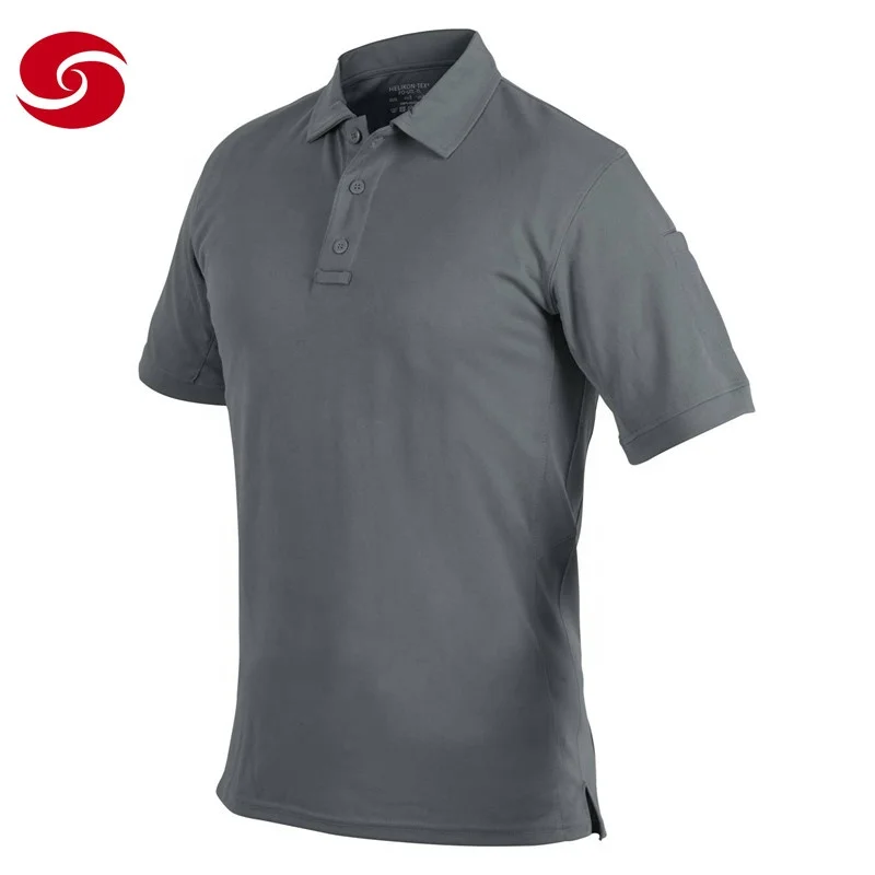 Polo Shirt 100% Polyester Custom Tactical T-shirt Men Stand Short Sleeve Casual OEM Service Woven Adults Print Autumn Plain Dyed