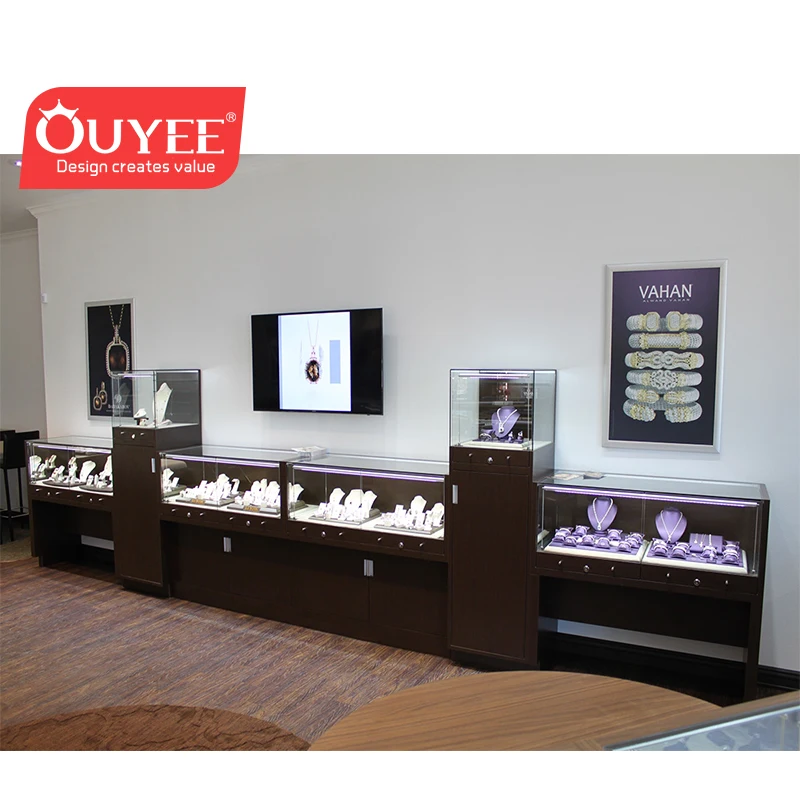 Antique Wooden Style Jewelry Showroom Furniture Mobile Used Glass Display Cases Jewelry Used Jewellery Display Counter