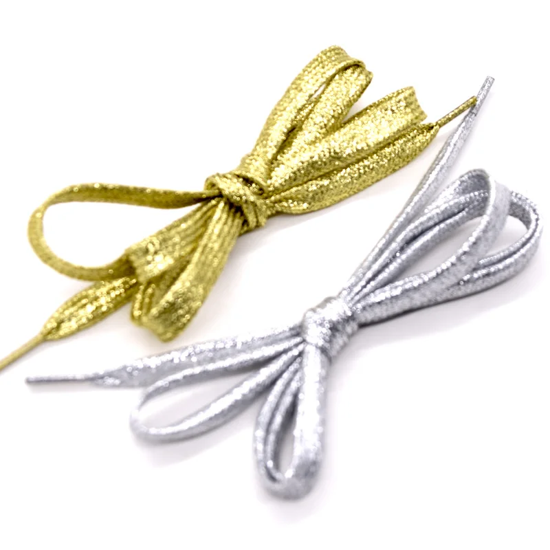 
Factory direct sale silver glitter flat sneaker shoelaces with aglet tips 