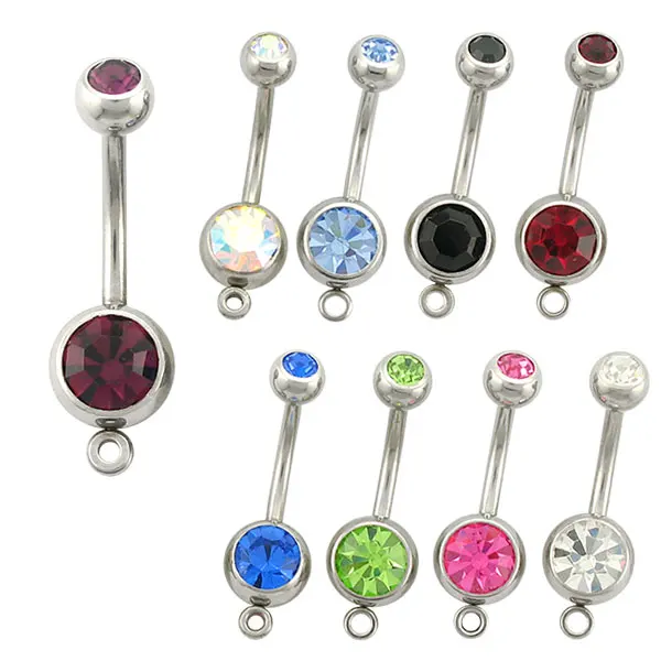 316L Surgical Steel 14g Navel Add A Charm Gem Belly Button Rings