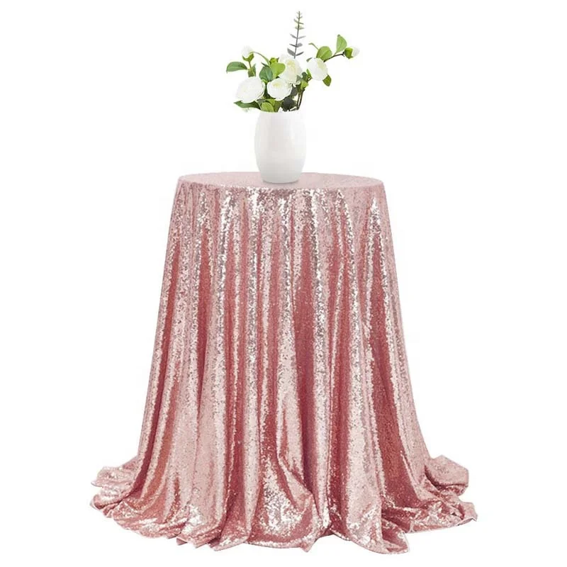 60/80/120cm Sparkly Material Cloth Rose Gold Sequin Glitter Round Tablecloth Wedding Party Decor