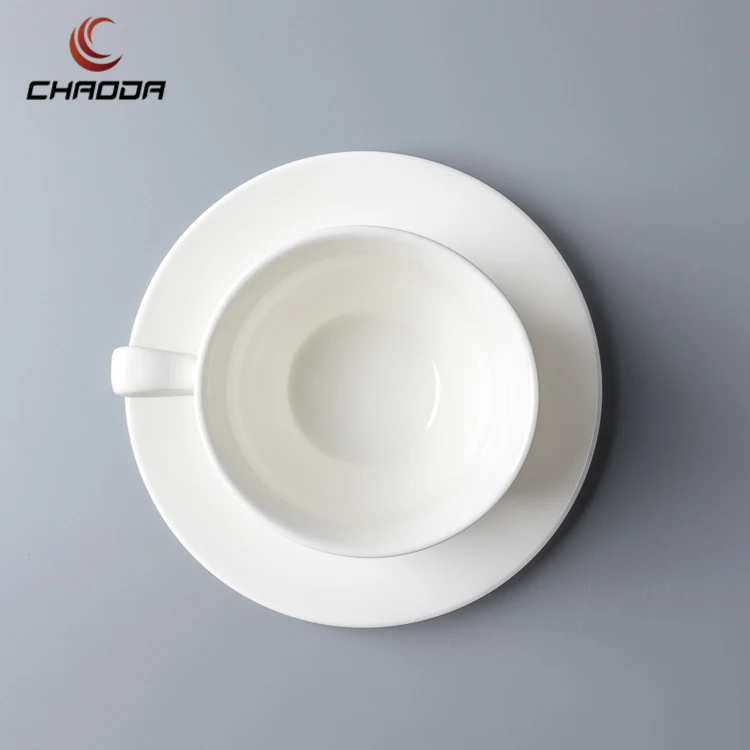 Chaoda 220ml Restaurant tea coffee white Porcelain custom cup and saucer Restaurant tableware cup and saucer ceramic set