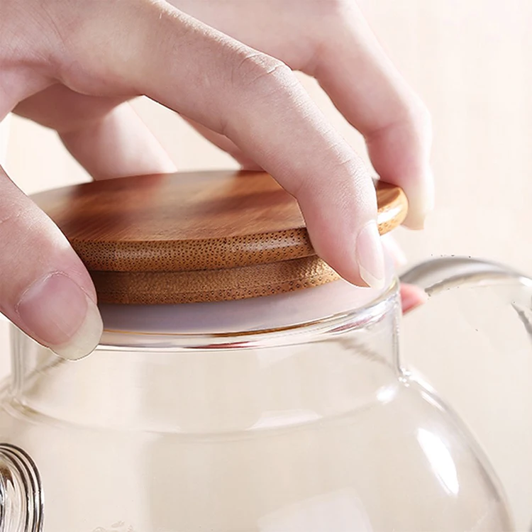 
1000ML Glass Teapot 33oz with Bamboo Lid and Stainless Steel Filter 