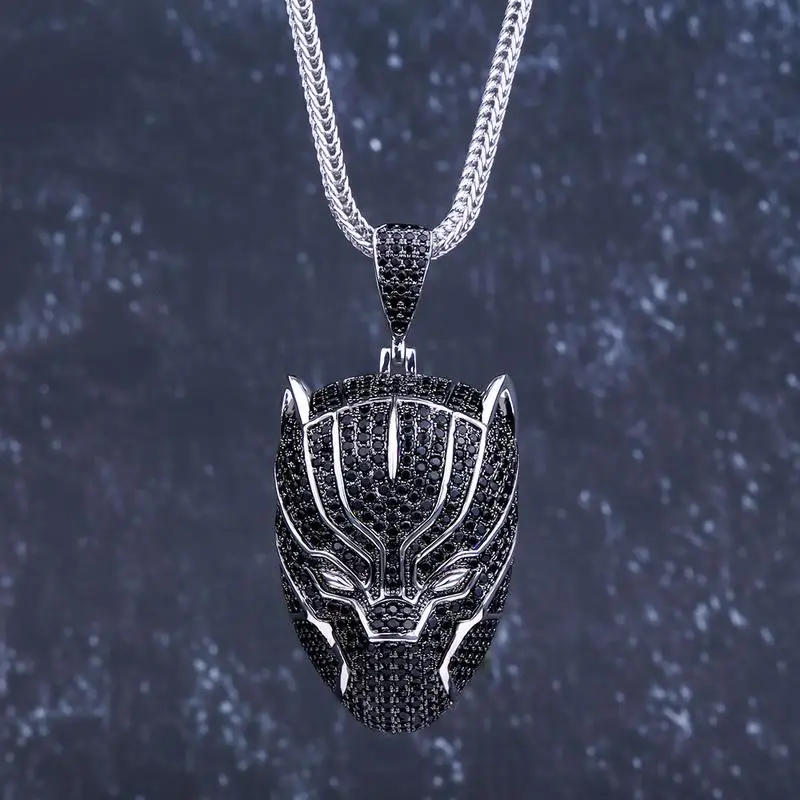 KRKC&CO Iced Out Cartoon Pendant Black Panther Pendant Zircon Pendant Hip Hop Jewelry for Marvel Figure Fans