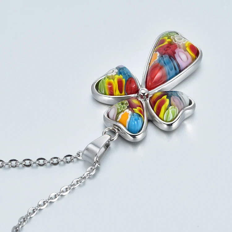 100% Original Factory Made Wholesale High Quality Murano Glass Cross Necklace For Women Stainless steel Jewelry