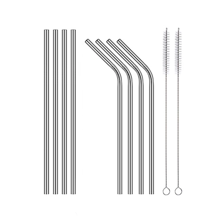 
8-Pack Stainless Steel Metal Straws with 2 Cleaning Brush - Reusable Drinking Straws For 30oz / 20oz Tumblers 