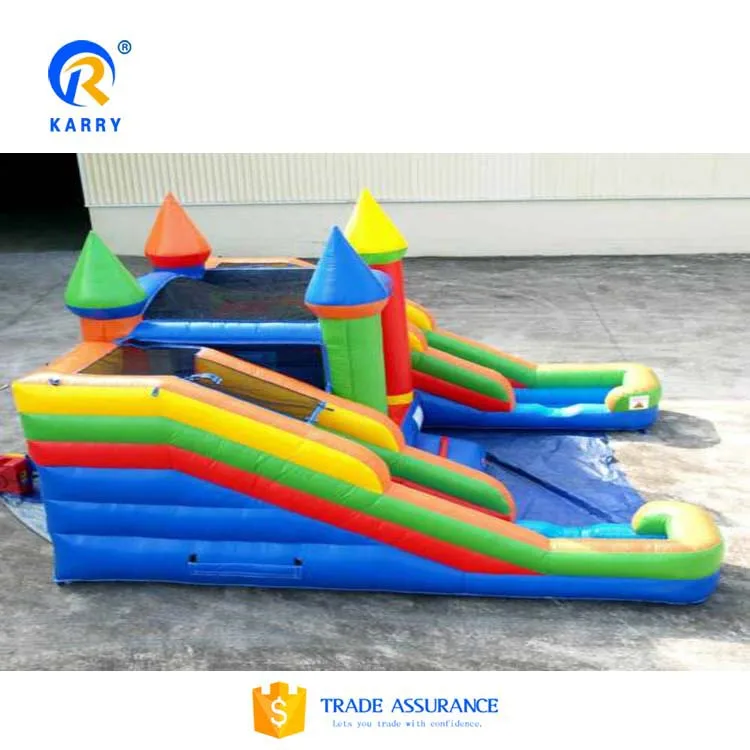 Commercial grade water slide inflatable bounce house with slide bouncy castle Double lane inflatable dry slide with mini castle
