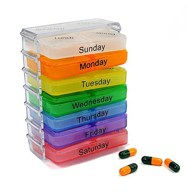 New design 7 days plastic weekly pill box,pill case,vitamin box with pill cutter