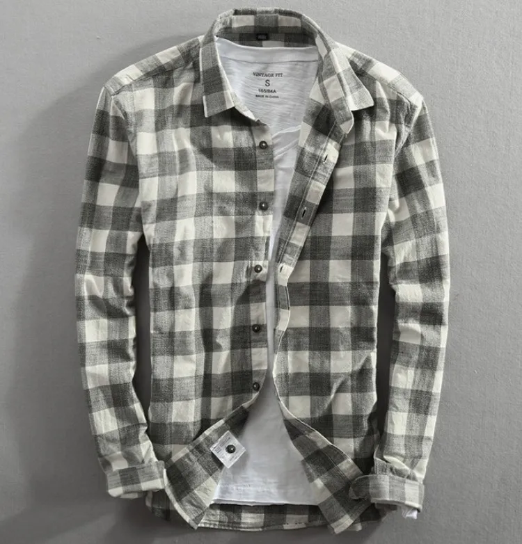 
OEM services 100% cotton fit plaid cotton linen/hemp button-down shirt in bulk Custom design casual street shirt men 