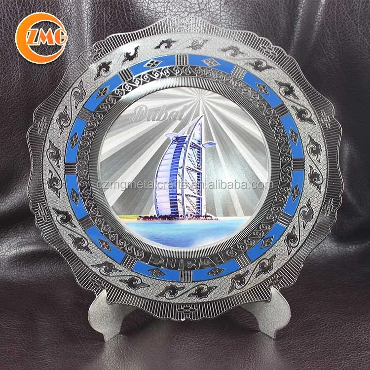 wholesale high quality souvenir honoured gifts customized decorative silver metal tray plate