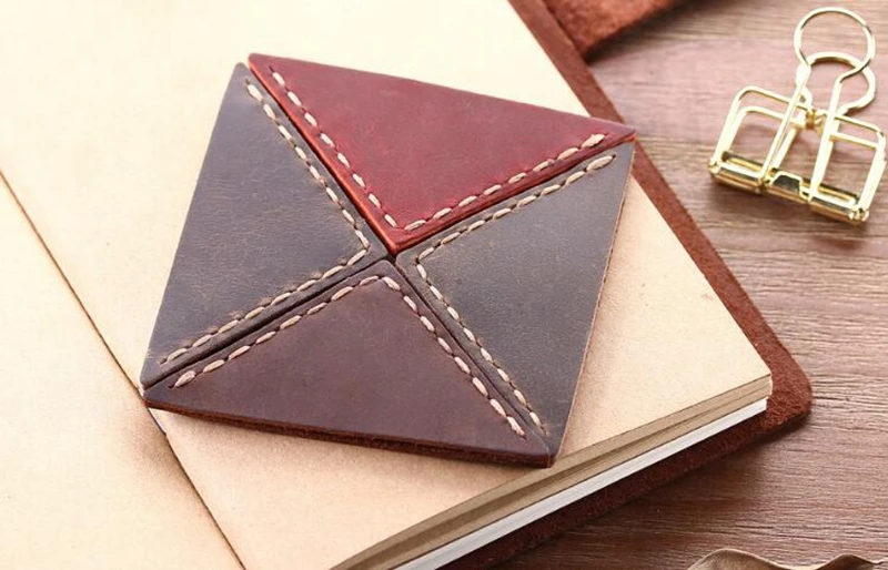 Dreamtop DTF283 fashion triangles readers bookmark crazy horse cowhide leather bookmark blank