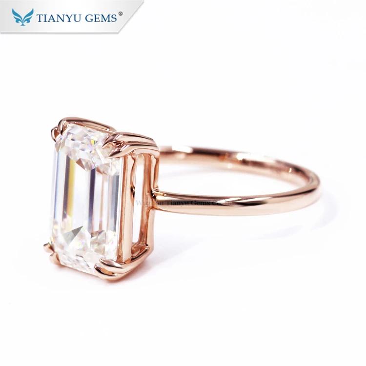 Tianyu gems customize service 6ct DEF VVS emerald cut moissanite10k 14k 18k rose gold ring